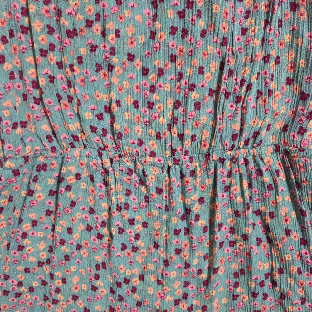 Mossimo Supply Co Floral Romper Teal Pink Yellow Ruffle Sleeveless S Boho Pocket - Picture 6 of 9
